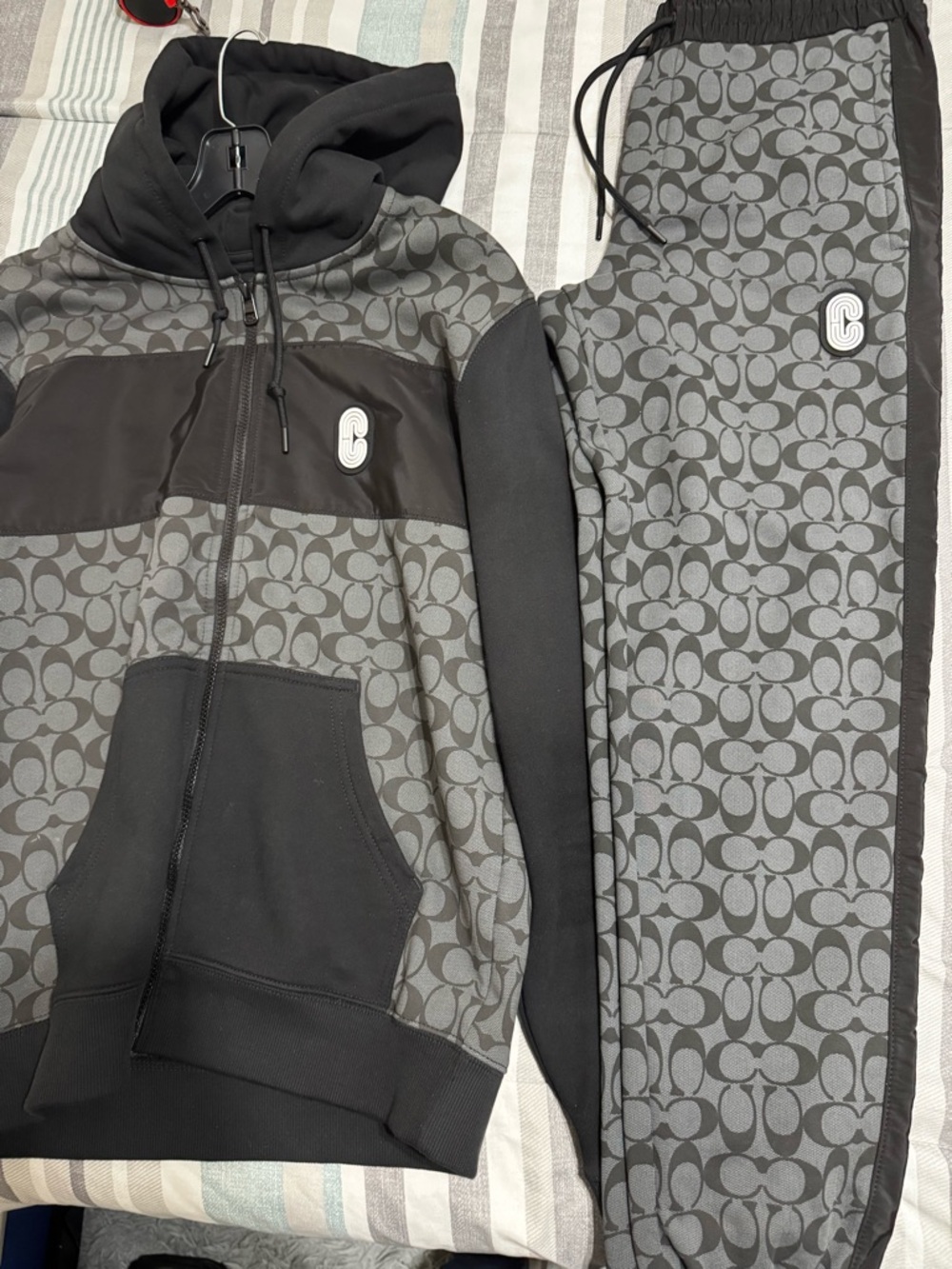 Coach Black and Gray Signature Panel Zip Hoodie and sweat pants